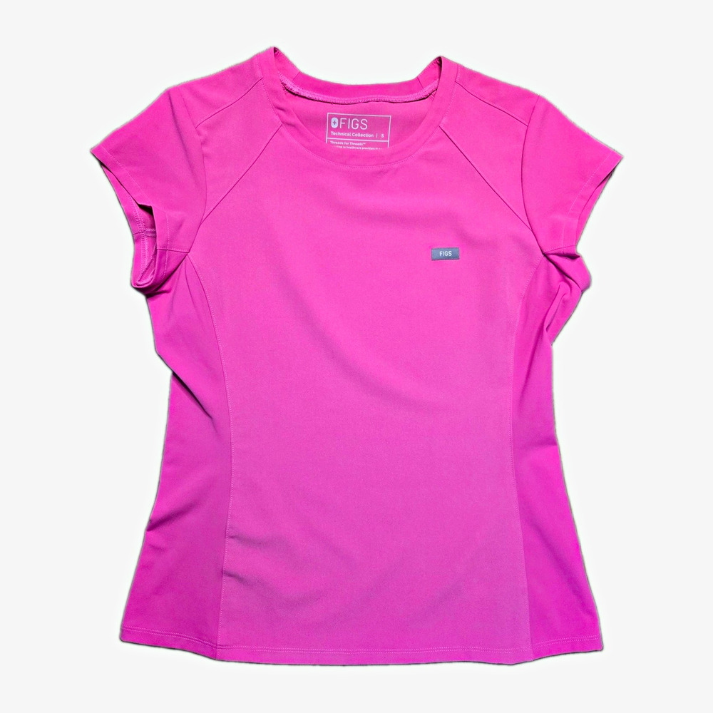 FIGS FormX Pink Crew Neck Scrub Top No Pockets Stretch Side Panels Small